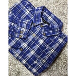Ariat Boys Pro Series Long Sleeve Plaid Button Down Shirt XL Blue Black White